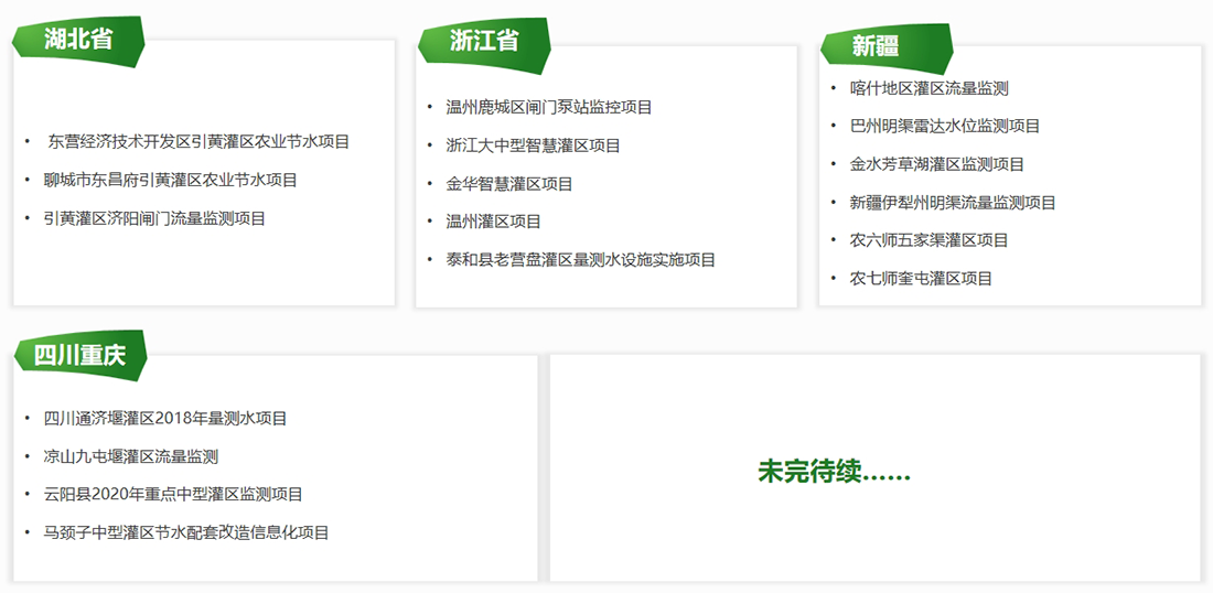 業(yè)績清單：湖北省、浙江省、新疆、四川重慶