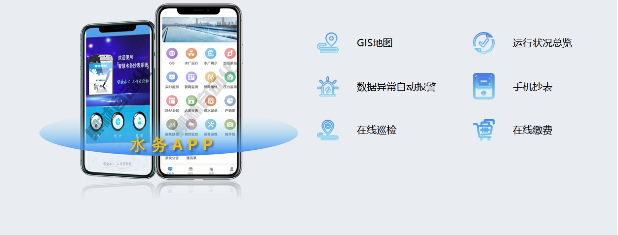 水務APP:GIS地圖、運行狀況總覽、數據異常自動報警、手機抄表、在線巡檢、在線繳費